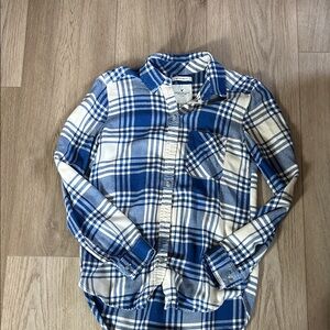 American Eagle Outfitters Blue and Beige Plaid Shirt